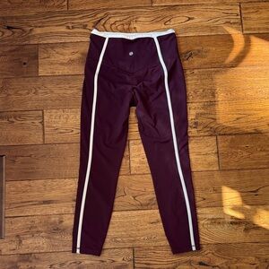 Athleta Burgundy Leggings with off white Stripes